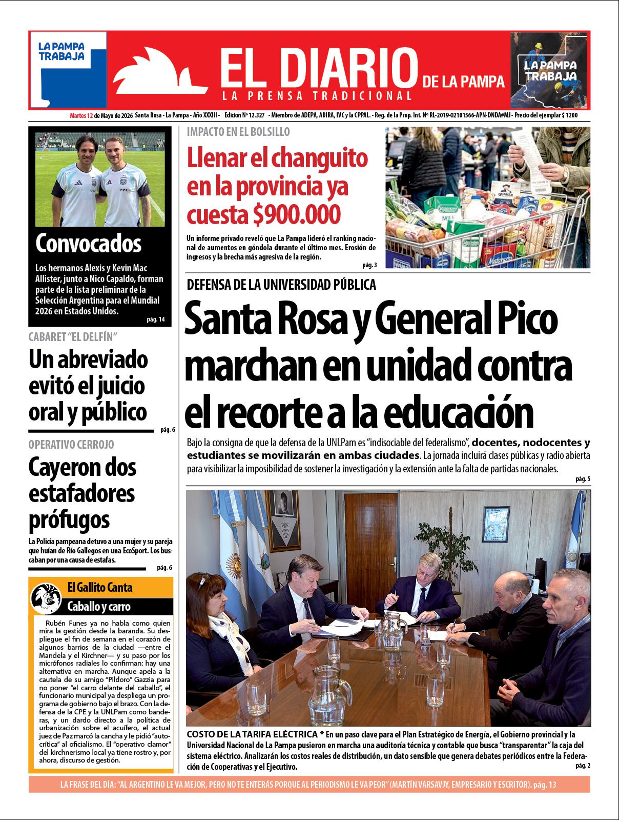 Tapa de El Diario en papel  martes 12 de mayo de 2026